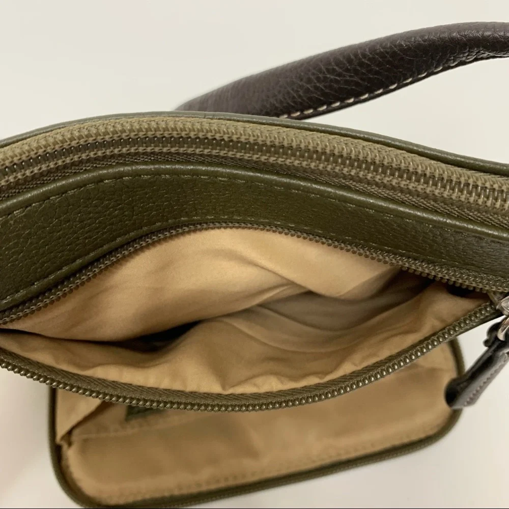 Giani Bernini Olive Green Pebbled Leather Crossbody Bag Purse Multi Compartment